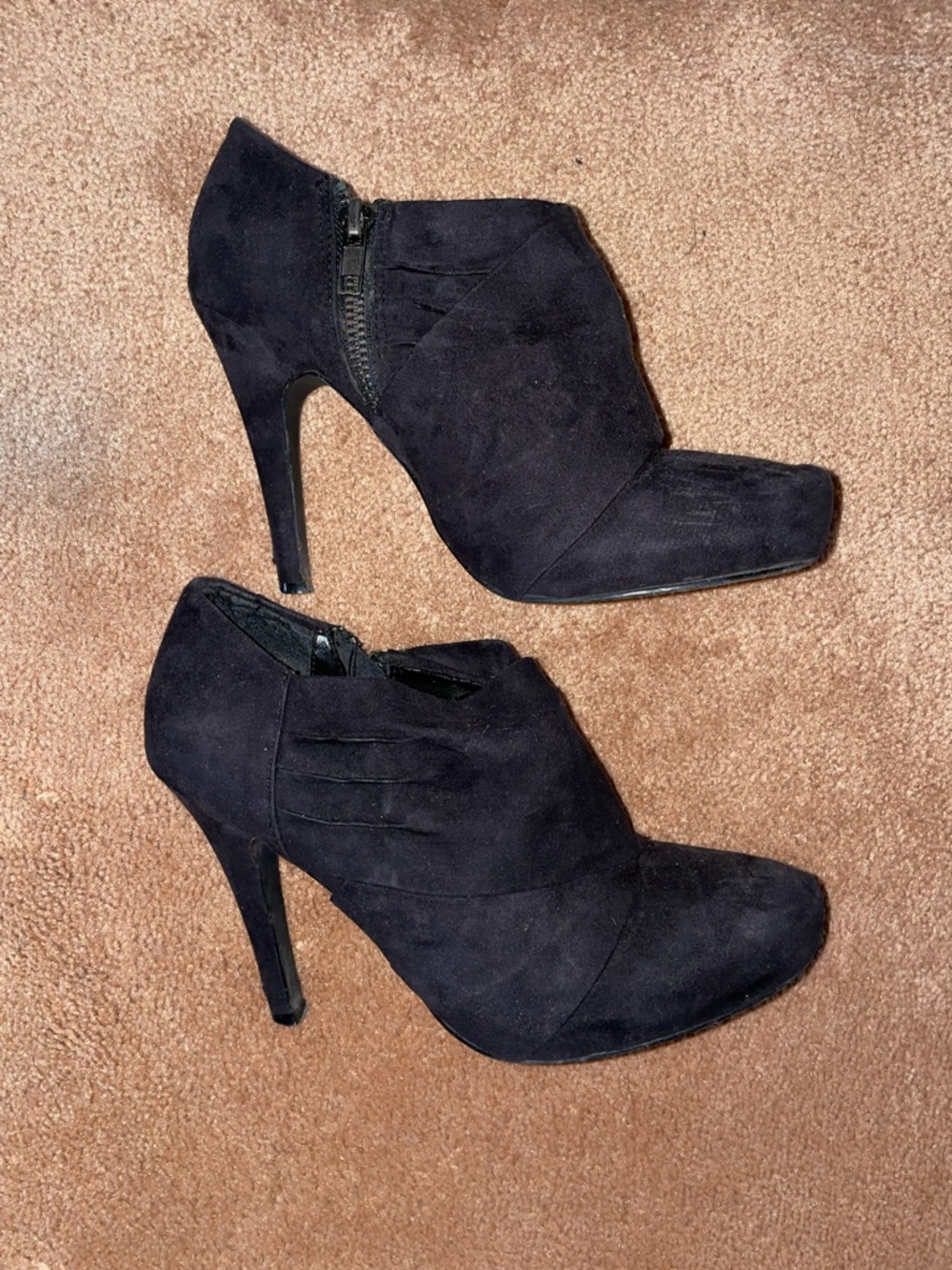 Black Faux Suede Heeled Booties